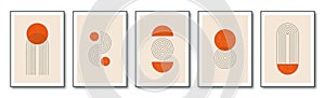 Set of minimalist geometric posters in 20s style design. Contemporary posters template with primitive shapes elements. Vector photo